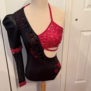 Glamour Costume Elegant Black and Red Heart Embellished Adult Small Costume